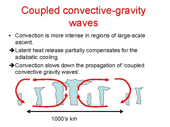 Coupled convective-gravity waves • Convection is more intense in regions of large-scale ascent. è