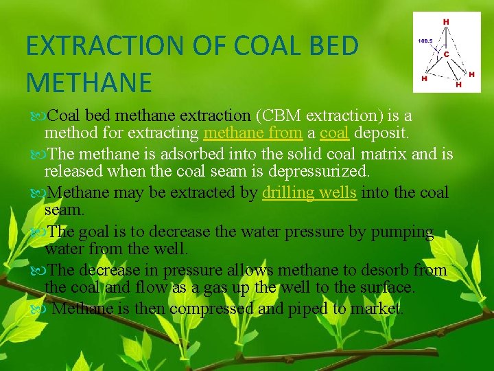 EXTRACTION OF COAL BED METHANE Coal bed methane extraction (CBM extraction) is a method