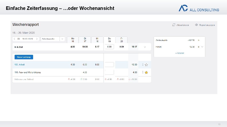 Einfache Zeiterfassung – …oder Wochenansicht 10 