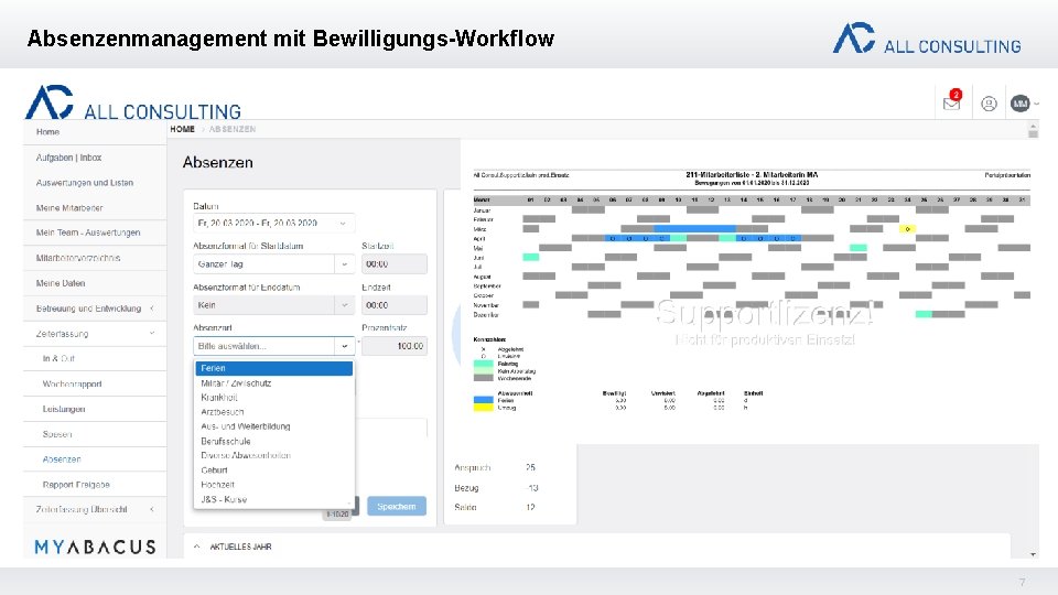 Absenzenmanagement mit Bewilligungs-Workflow 7 