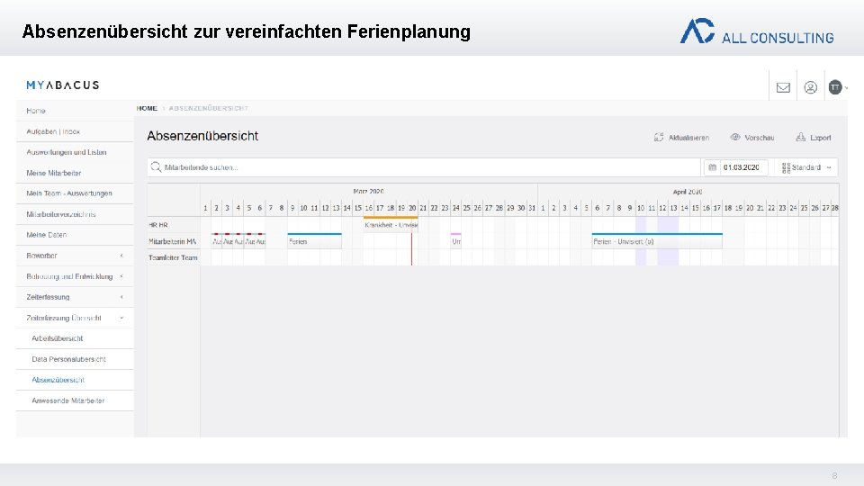 Absenzenübersicht zur vereinfachten Ferienplanung 8 