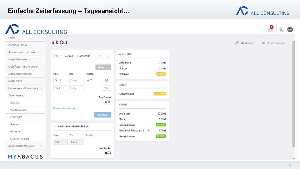 Einfache Zeiterfassung – Tagesansicht… 9 