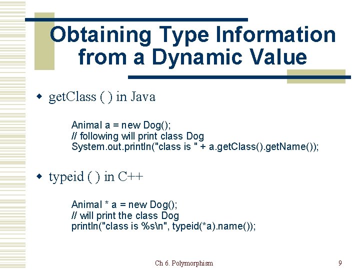 Obtaining Type Information from a Dynamic Value w get. Class ( ) in Java