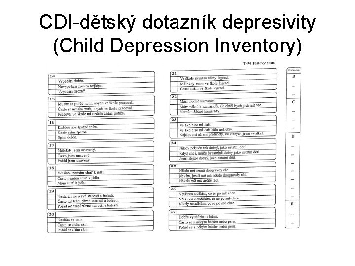 CDI-dětský dotazník depresivity (Child Depression Inventory) 