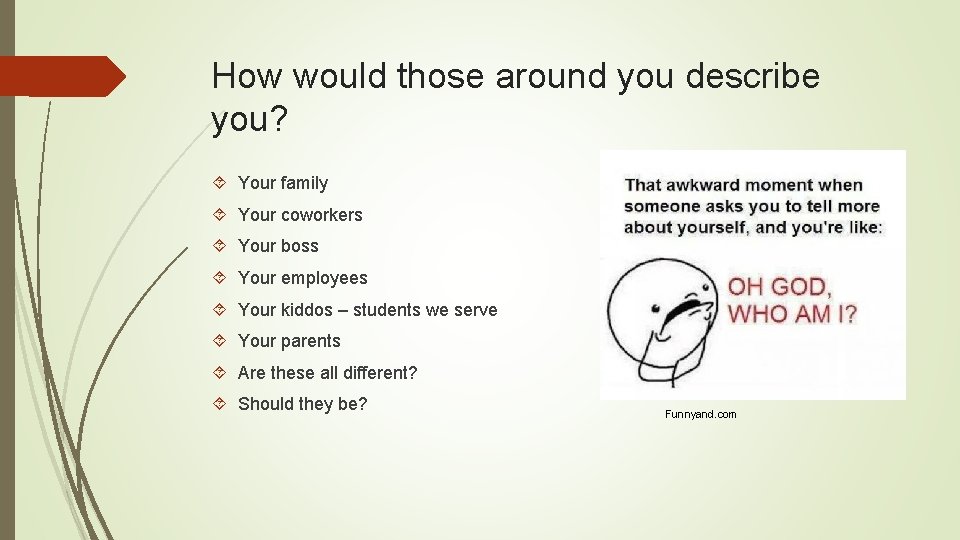 How would those around you describe you? Your family Your coworkers Your boss Your