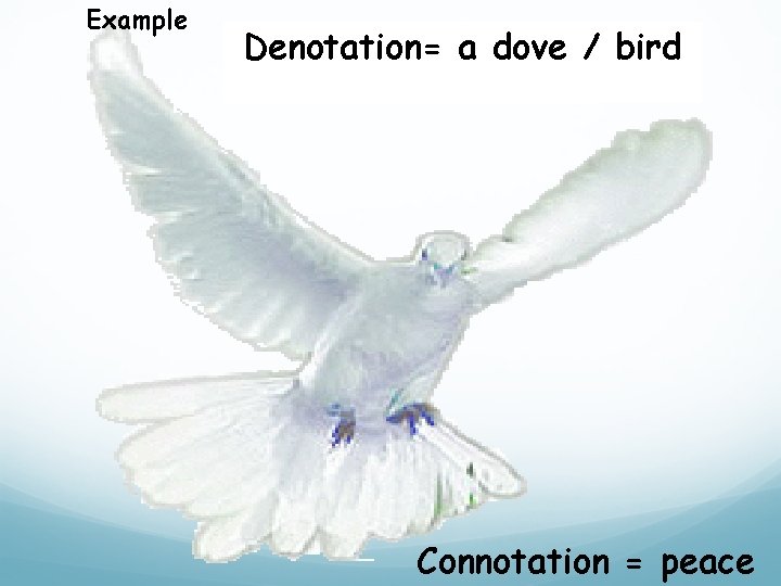 Example Denotation= a dove / bird Connotation = peace 