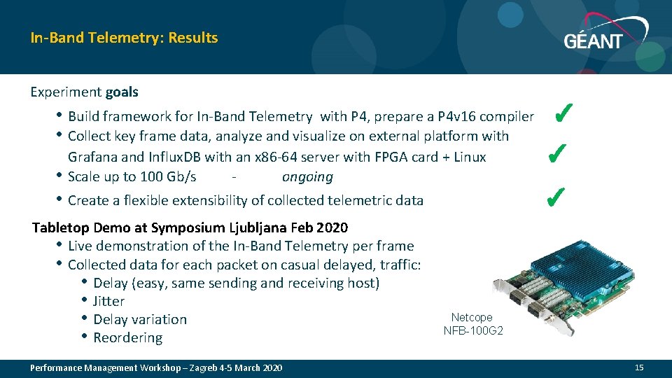 In-Band Telemetry: Results Experiment goals • Build framework for In-Band Telemetry with P 4,