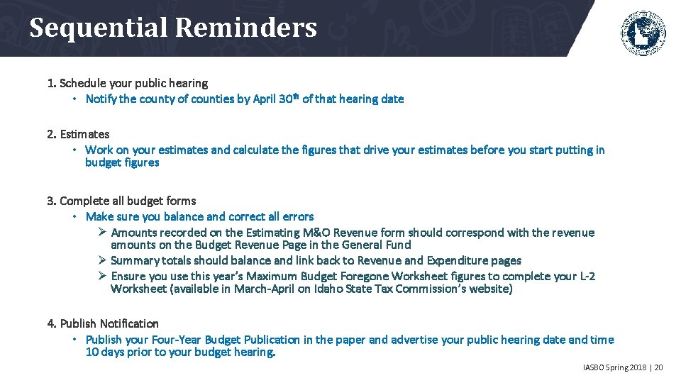 Sequential Reminders 1. Schedule your public hearing • Notify the county of counties by