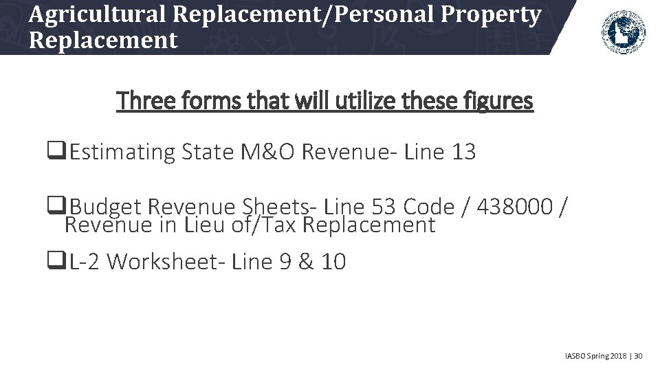 Agricultural Replacement/Personal Property Replacement Three forms that will utilize these figures q. Estimating State