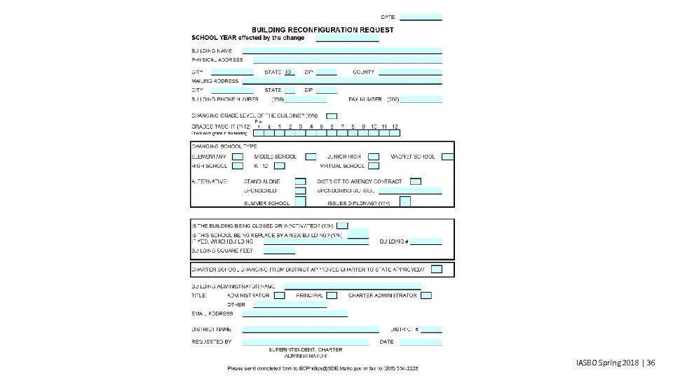 Building Reconfiguration Request IASBO Spring 2018 | 36 