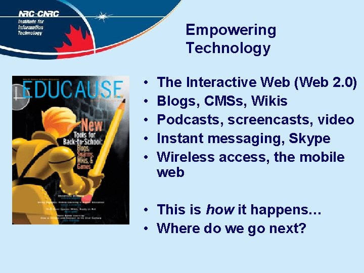 Empowering Technology • • • The Interactive Web (Web 2. 0) Blogs, CMSs, Wikis