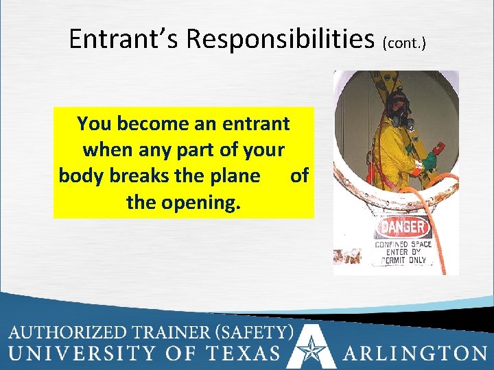 Entrant’s Responsibilities (cont. ) You become an entrant when any part of your body