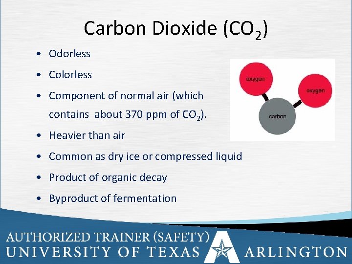 Carbon Dioxide (CO 2) • Odorless • Colorless • Component of normal air (which
