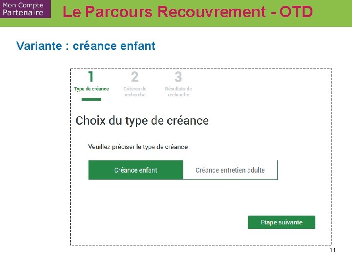 Le Parcours Recouvrement - OTD Variante : créance enfant 11 