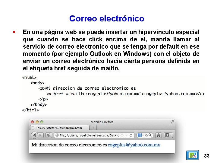 Correo electrónico En una página web se puede insertar un hipervínculo especial que cuando