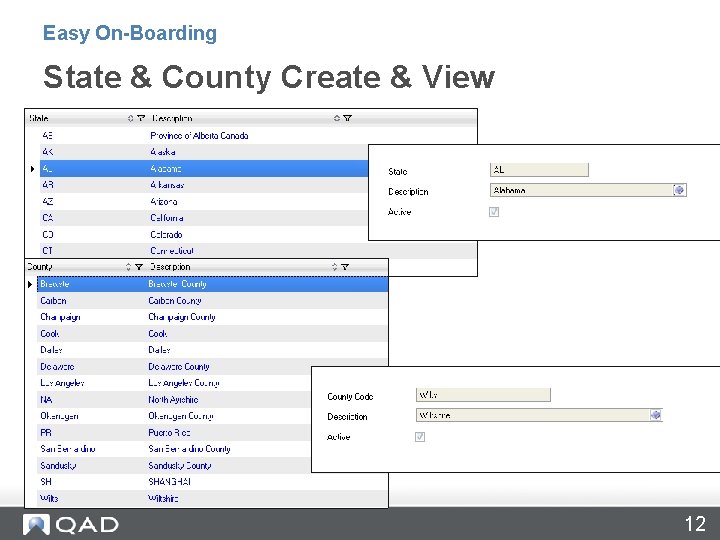 Easy On-Boarding State & County Create & View 12 