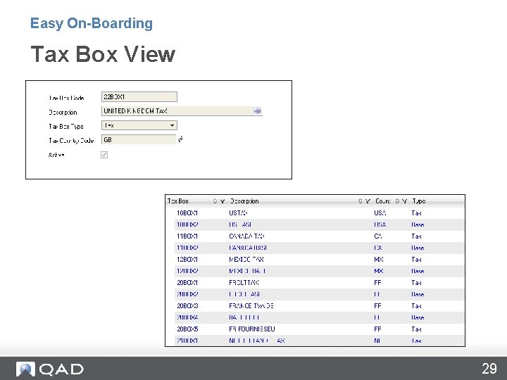 Easy On-Boarding Tax Box View 29 