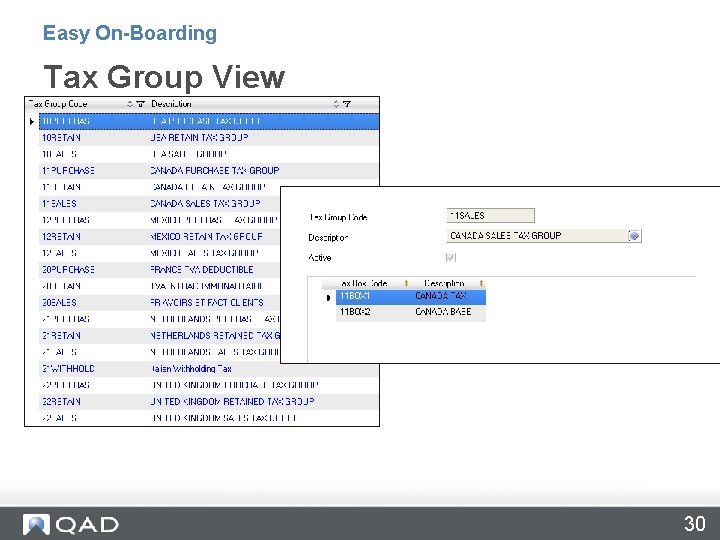 Easy On-Boarding Tax Group View 30 