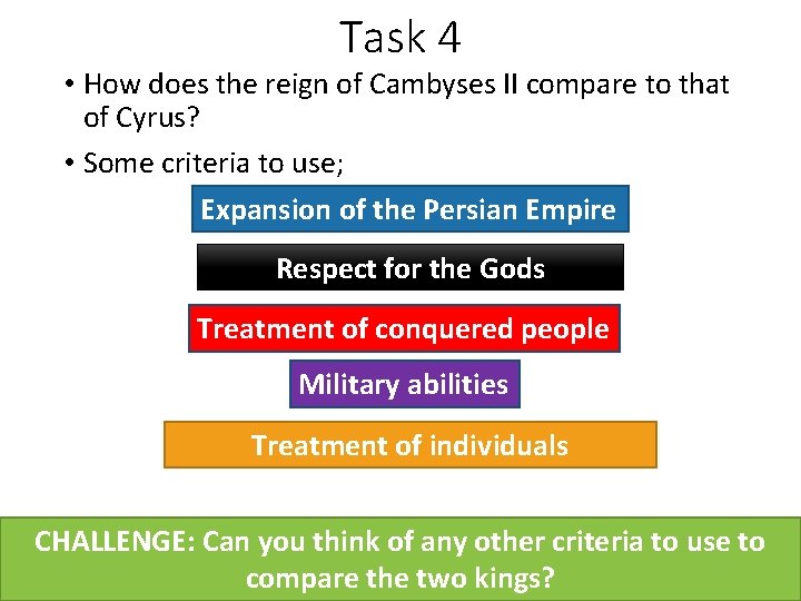 Task 4 • How does the reign of Cambyses II compare to that of