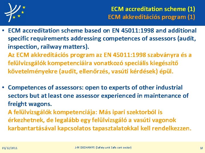 ECM accreditation scheme (1) ECM akkreditációs program (1) • ECM accreditation scheme based on