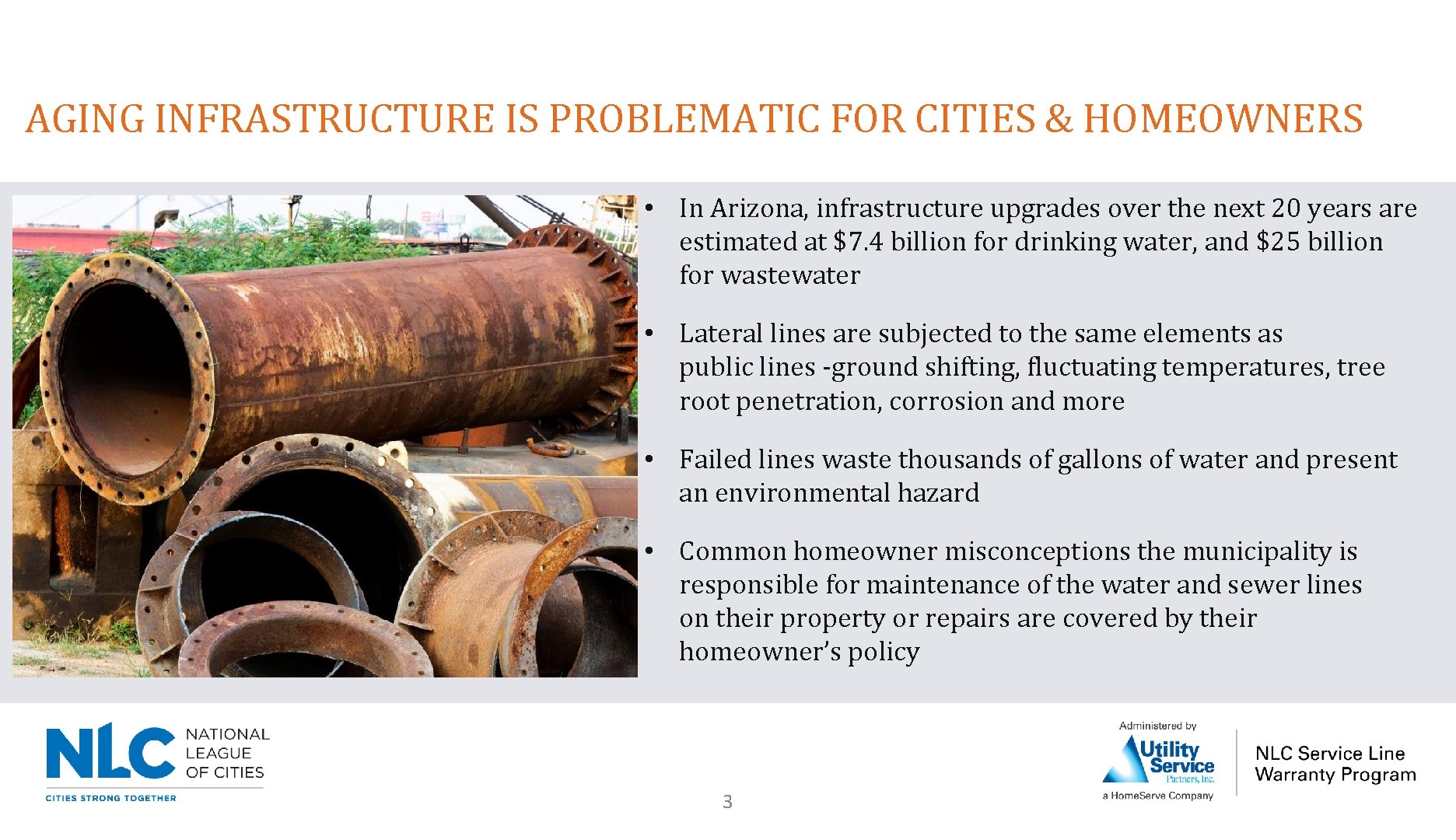 AGING INFRASTRUCTURE IS PROBLEMATIC FOR CITIES & HOMEOWNERS • In Arizona, infrastructure upgrades over