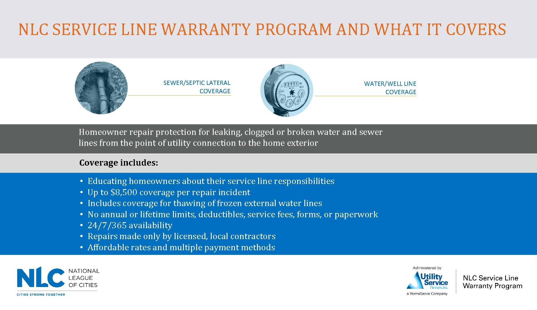 NLC SERVICE LINE WARRANTY PROGRAM AND WHAT IT COVERS SEWER/SEPTIC LATERAL COVERAGE WATER/WELL LINE