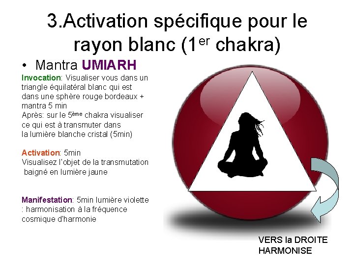 3. Activation spécifique pour le rayon blanc (1 er chakra) • Mantra UMIARH Invocation: