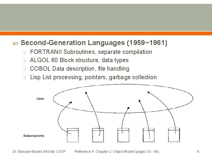 Second-Generation Languages (1959~1961) o FORTRANII Subroutines, separate compilation o ALGOL 60 Block structure, Second-Generation Languages (1959~1961) o FORTRANII Subroutines, separate compilation o ALGOL 60 Block structure,
