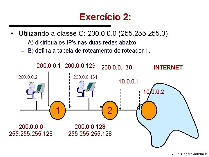 Exercício 2: • Utilizando a classe C: 200. 0 (255. 0) – A) distribua