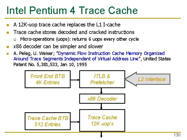 Intel Pentium 4 Trace Cache n n A 12 K-uop trace cache replaces the