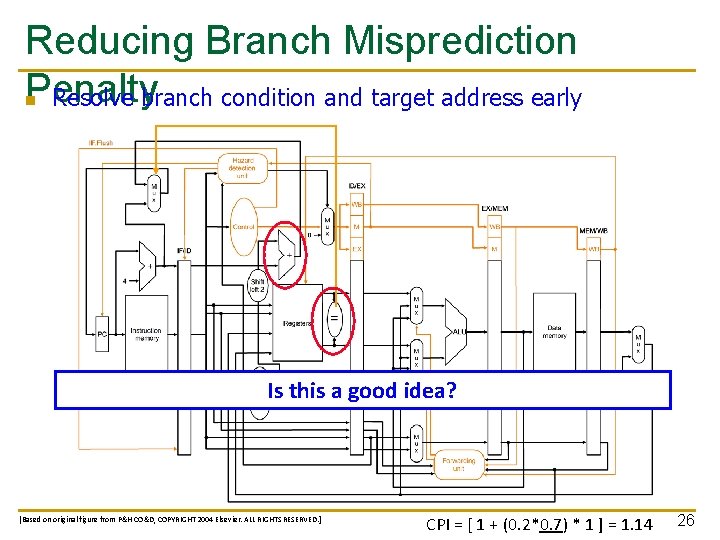 Reducing Branch Misprediction Penalty n Resolve branch condition and target address early Is this