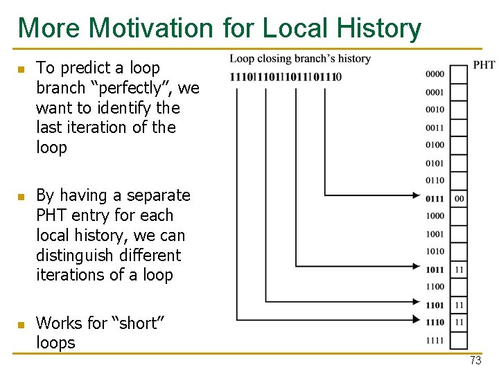 More Motivation for Local History n n n To predict a loop branch “perfectly”,