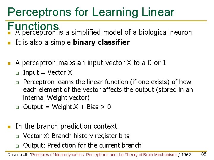 Perceptrons for Learning Linear Functions n A perceptron is a simplified model of a Perceptrons for Learning Linear Functions n A perceptron is a simplified model of a