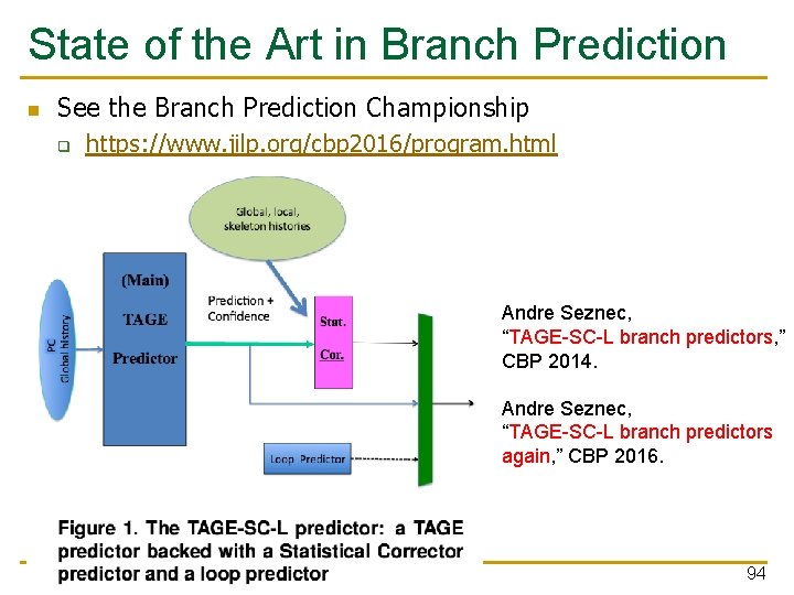 State of the Art in Branch Prediction n See the Branch Prediction Championship q State of the Art in Branch Prediction n See the Branch Prediction Championship q