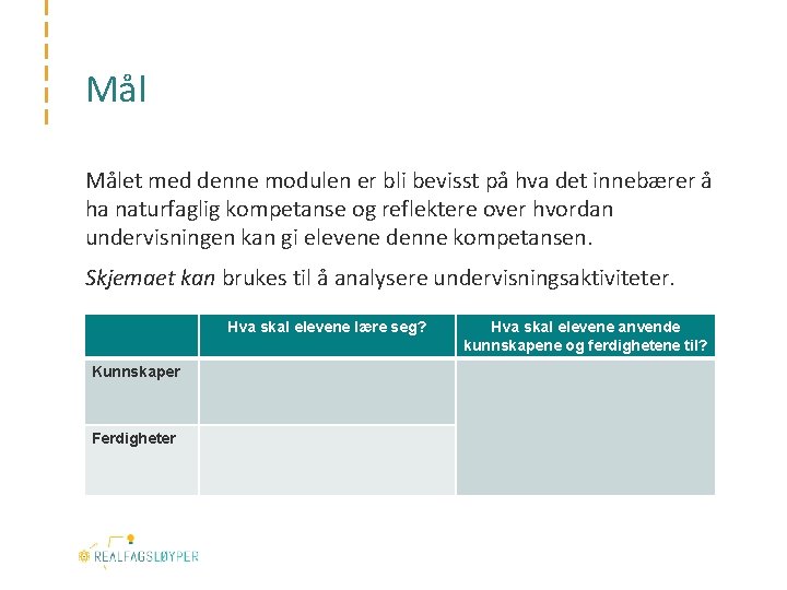 Mål Målet med denne modulen er bli bevisst på hva det innebærer å ha