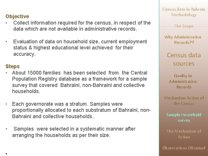 Objective • Collect information required for the census, in respect of the data which