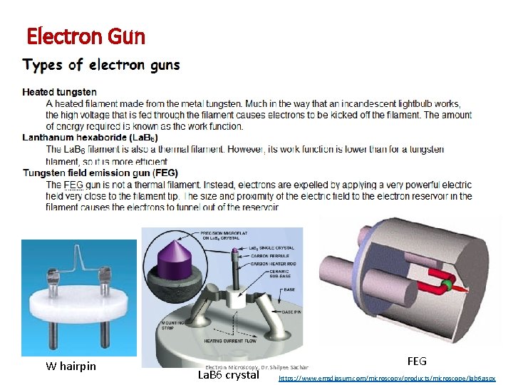 Electron Gun W hairpin Electron Microscopy, Dr. Shilpee Sachar La. B 6 crystal FEG Electron Gun W hairpin Electron Microscopy, Dr. Shilpee Sachar La. B 6 crystal FEG