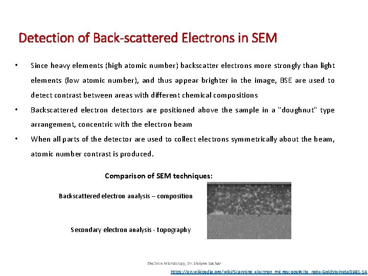 Detection of Back-scattered Electrons in SEM • Since heavy elements (high atomic number) backscatter Detection of Back-scattered Electrons in SEM • Since heavy elements (high atomic number) backscatter