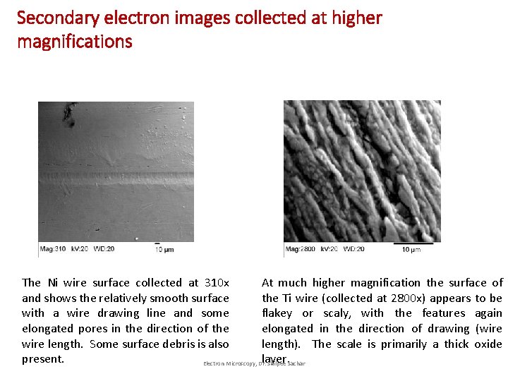 Secondary electron images collected at higher magnifications The Ni wire surface collected at 310 Secondary electron images collected at higher magnifications The Ni wire surface collected at 310