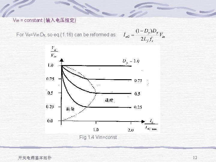Vin = constant (输入电压恒定) For Vo=Vin Dy, so eq. (1. 16) can be reformed