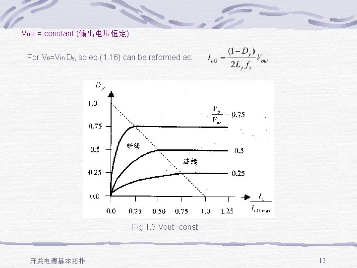 Vout = constant (输出电压恒定) For Vo=Vin Dy, so eq. (1. 16) can be reformed