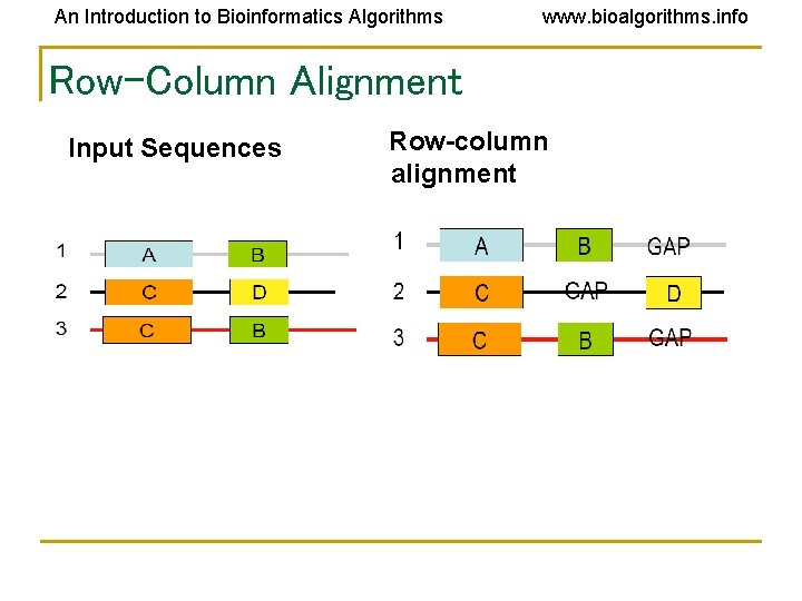 An Introduction to Bioinformatics Algorithms www. bioalgorithms. info Row-Column Alignment Input Sequences Row-column alignment