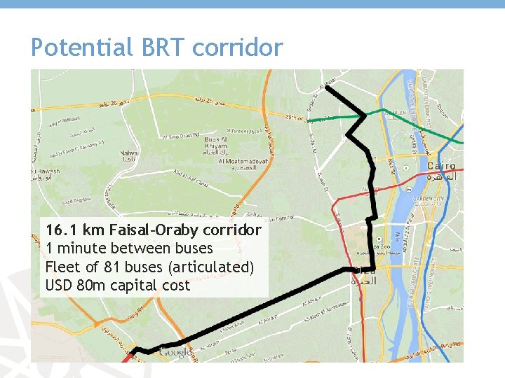 Potential BRT corridor 16. 1 km Faisal-Oraby corridor 1 minute between buses Fleet of