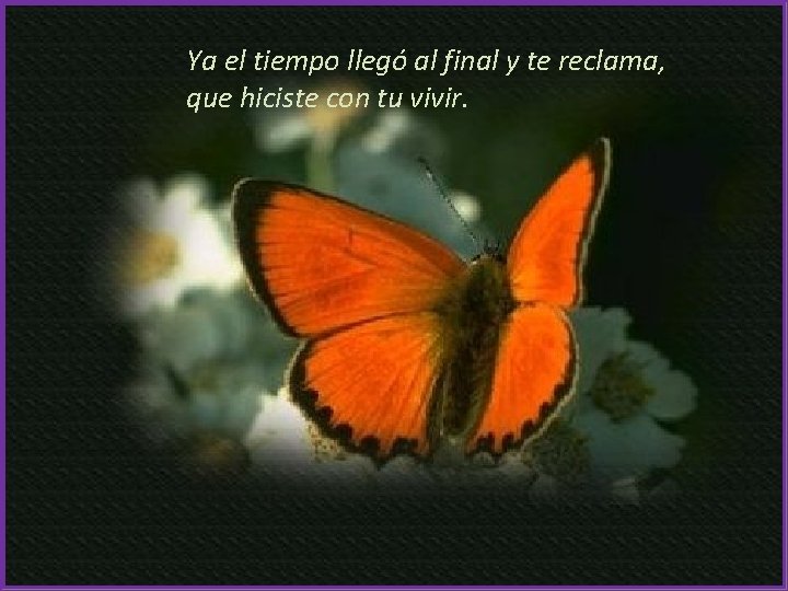 Ya el tiempo llegó al final y te reclama, que hiciste con tu vivir.