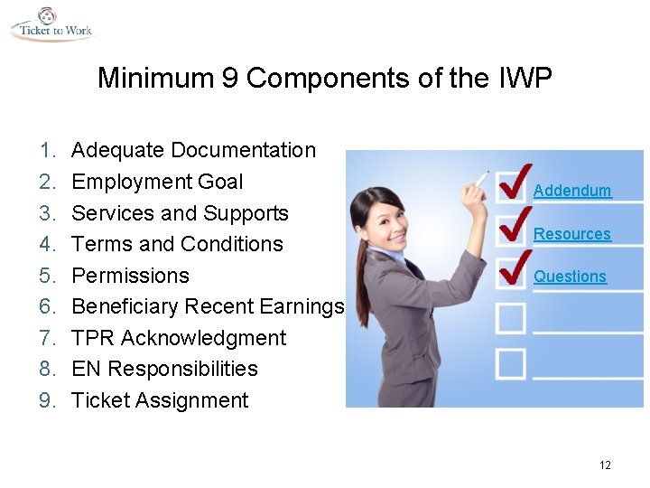 Minimum 9 Components of the IWP 1. 2. 3. 4. 5. 6. 7. 8.
