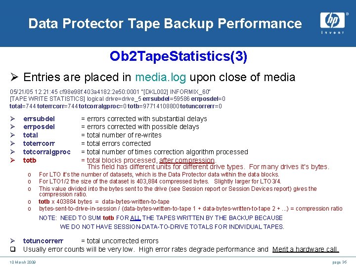 Data Protector Tape Backup Performance Ob 2 Tape. Statistics(3) Ø Entries are placed in