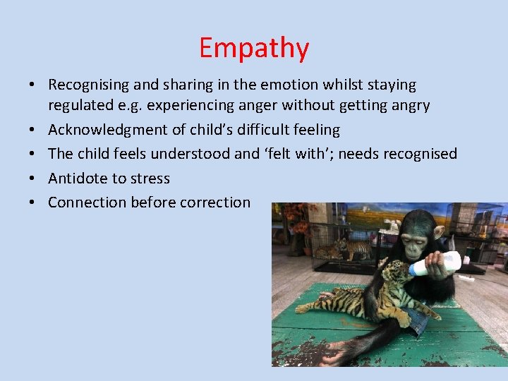 Empathy • Recognising and sharing in the emotion whilst staying regulated e. g. experiencing