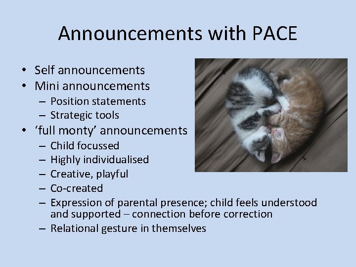 Announcements with PACE • Self announcements • Mini announcements – Position statements – Strategic