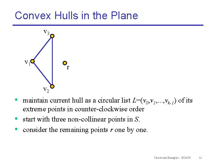 Convex Hulls in the Plane v 3 v 1 r v 2 • •