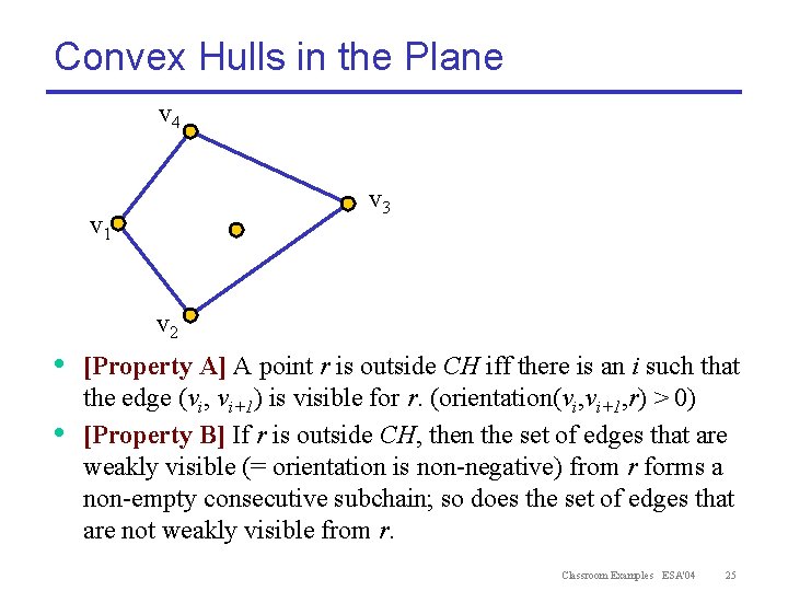 Convex Hulls in the Plane v 4 v 3 v 1 v 2 •